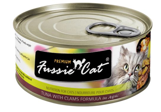 FUSSIE CAT PREMIUM TUNA &amp; CLAM IN ASPIC CAT FOOD CASE OF 24/2.82OZ
