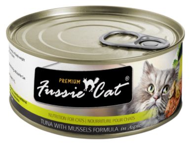 FUSSIE CAT PREMIUM TUNA &amp; MUSSEL IN ASPIC CAT FOOD 2.82OZ