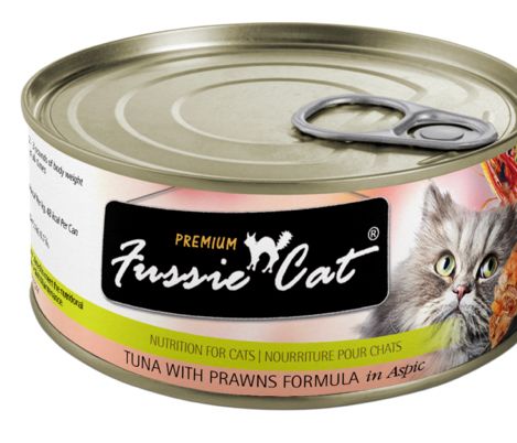 FUSSIE CAT PREMIUM TUNA &amp; PRAWN IN ASPIC CAT FOOD 2.82OZ