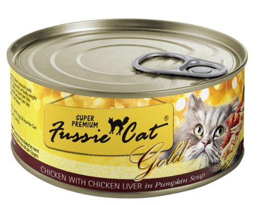 FUSSIE CAT GOLD SUPER PREMIUM CHICKEN LIVER &amp; PUMPKIN CAT FOOD 2.82OZ
