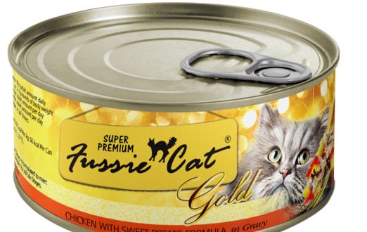 FUSSIE CAT GOLD SUPER PREMIUM CHICKEN SWEET POTATO &amp; GRAVY CAT FOOD 2.82OZ
