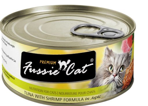*FUSSIE CAT PREMIUM TUNA &amp; SHRIMP IN ASPIC CAT FOOD 2.82OZ