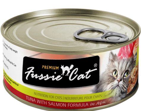 FUSSIE CAT PREMIUM TUNA &amp; SALMON IN ASPIC CAT FOOD CASE OF 24/2.82OZ