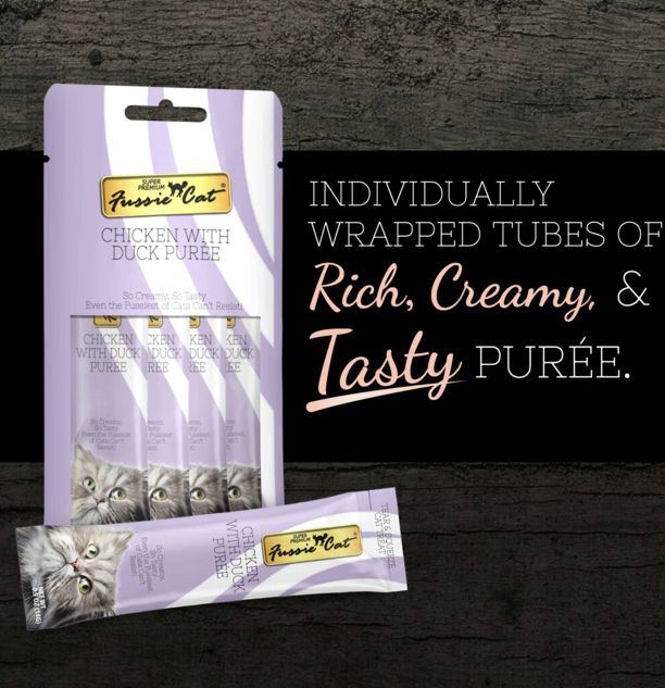 FUSSIE CAT PUREE CHICKEN &amp; DUCK CAT TREAT 4CT