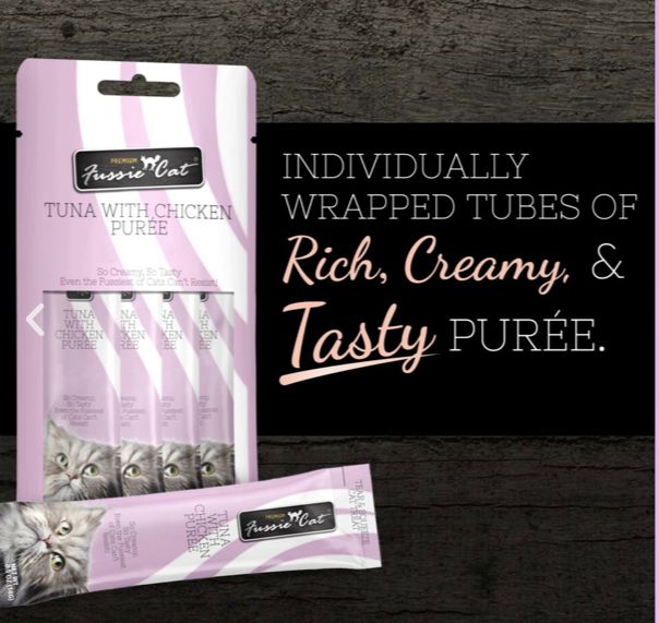 FUSSIE CAT PUREE TUNA &amp; CHICKEN CAT TREAT 4CT