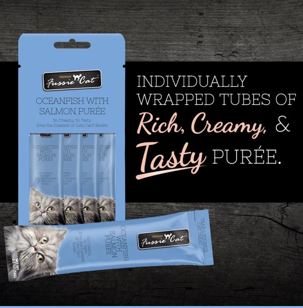 FUSSIE CAT PUREE OCEAN FISH SALMON CAT  TREAT 4CT