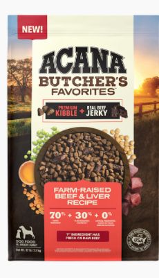 *ACANA GRAIN FREE BUTCHERS FAVORITES BEEF DOG FOOD 17LBS