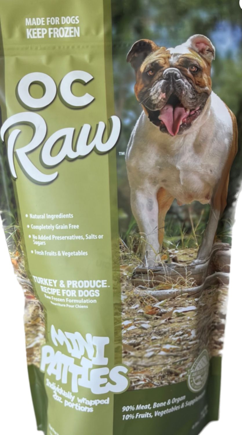 OC RAW DOG FROZEN TURKEY&amp;PRODUCE MINI PATTIES 4LB (EXP 2/17/26)