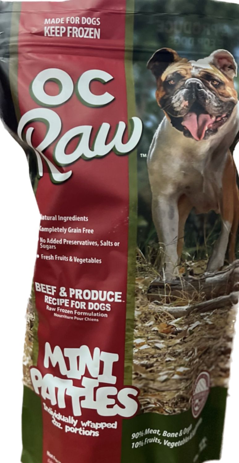 OC RAW FROZEN BEEF &amp; PRODUCE MINI PATTIES DOG FOOD 4LB