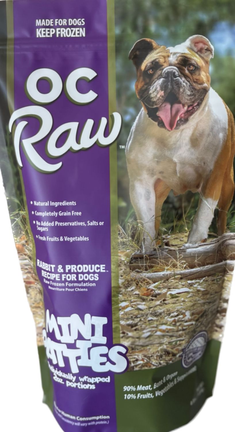 OC RAW FROZEN RABBIT &amp; PRODUCE MINI PATTIES DOG FOOD 4LB