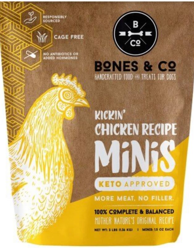 BONES &amp; CO FROZEN GRAIN FREE CHICKEN MINIS DOG FOOD 3LB