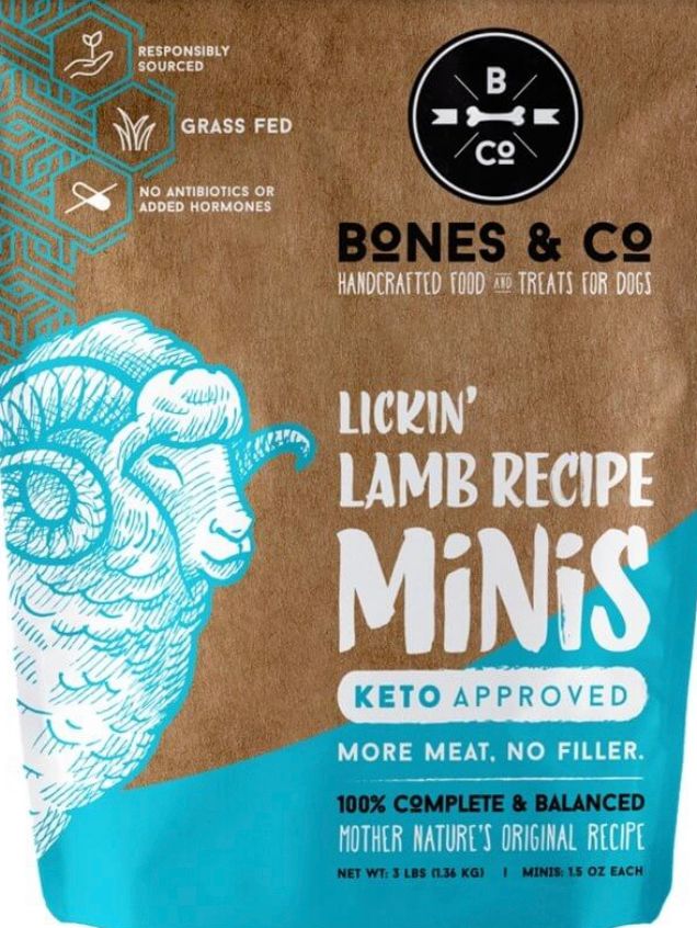 BONES &amp; CO FROZEN GRAIN FREE LAMB MINIS DOG FOOD 3LB