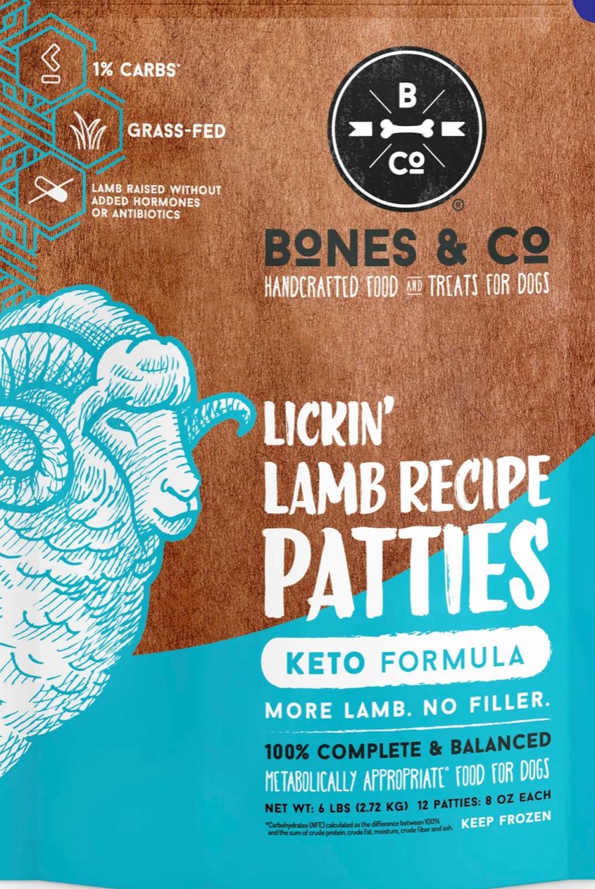 BONES &amp; CO FROZEN GRAIN FREE LAMB PATTIES DOG FOOD 6LB