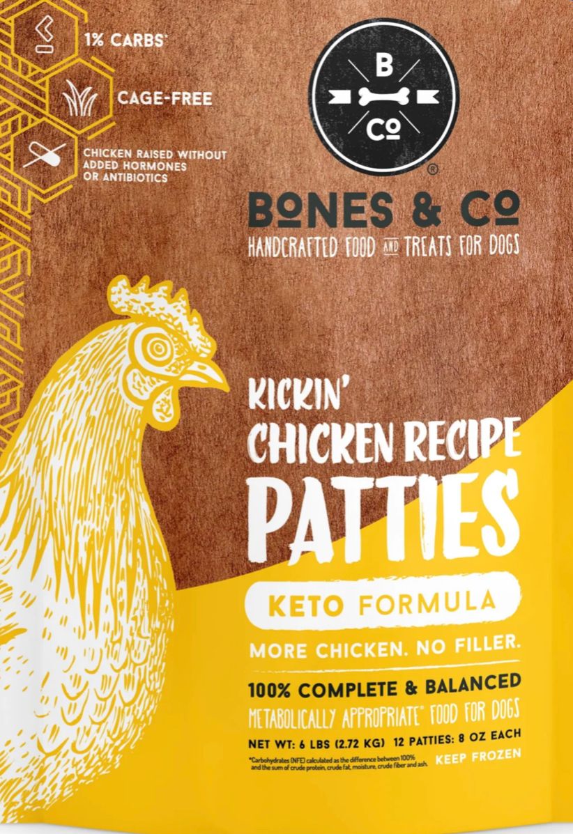 BONES &amp; CO FROZEN GRAIN FREE CHICKEN PATTIES DOG FOOD 6LB