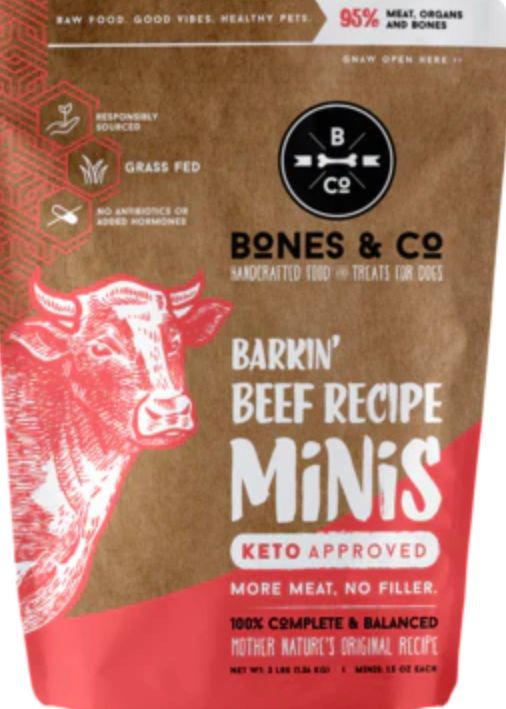 BONES &amp; CO FROZEN GRAIN FREE BEEF MINIS DOG FOOD 3LB