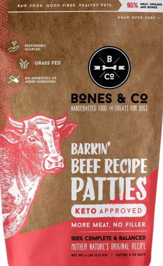 BONES &amp; CO FROZEN GRAIN FREE BEEF PATTIES DOG FOOD 6LB