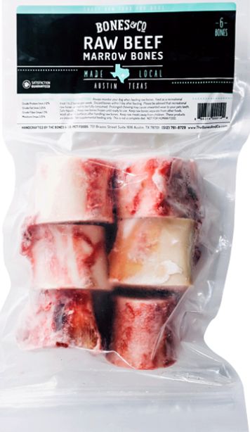 BONES &amp; CO FROZEN BEEF BONE DOG TREAT 2 INCHES 6PACK