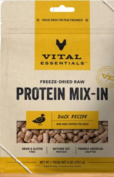 VITAL ESSENTIALS FREEZE -DRIED DUCK PROTEIN MIX-IN TOPPER FOR DOGS 6OZ