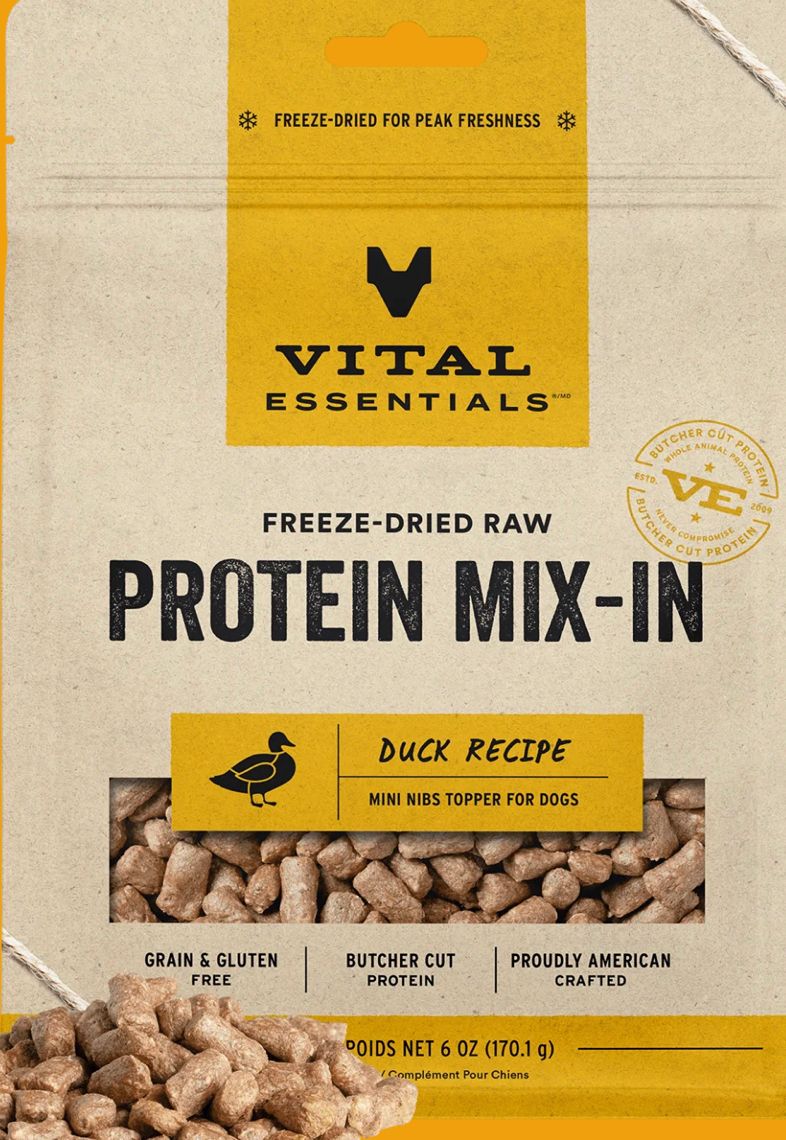 VITAL ESSENTIALS FREEZE-DRIED DUCK PROTEIN MIX-IN TOPPER FOR DOGS 18OZ
