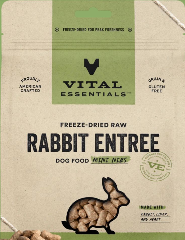 VITAL ESSENTIALS FREEZE -DRIED MINI NIBS RABBIT DOG FOOD 25OZ