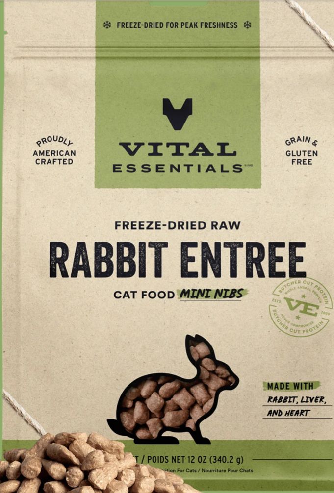 *VITAL ESSENTIALS FREEZE DRIED RABBIT MINI NIBS CAT FOOD 12OZ