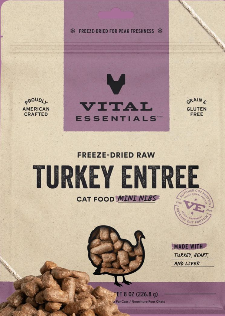 *VITAL ESSENTIALS FREEZE DRIED TURKEY MINI NIBS CAT FOOD 8OZ