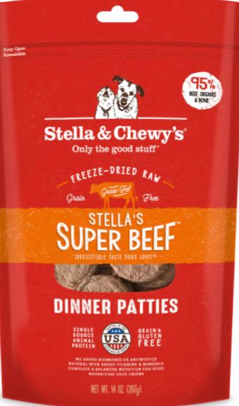STELLA &amp;  CHEWYS FREEZE-DRIED DINNER PATTIES BEEF DOG FOOD 14OZ