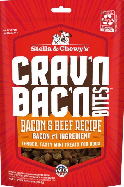 STELLA &amp; CHEWYS CRAVIN BACON BITES BEEF DOG TREAT 8.25OZ