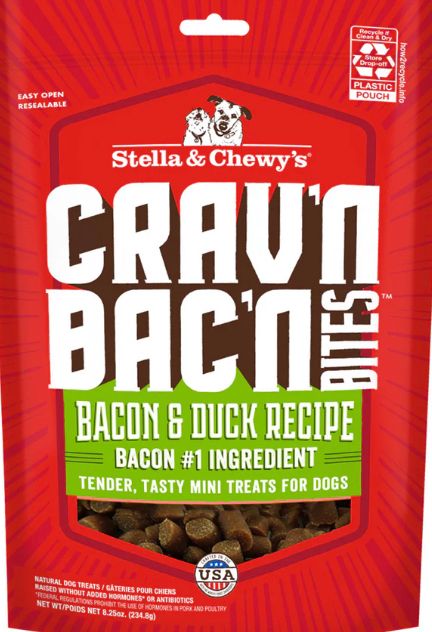 STELLA &amp; CHEWYS CRAVIN BACON BITES DUCK DOG TREAT 8.25OZ