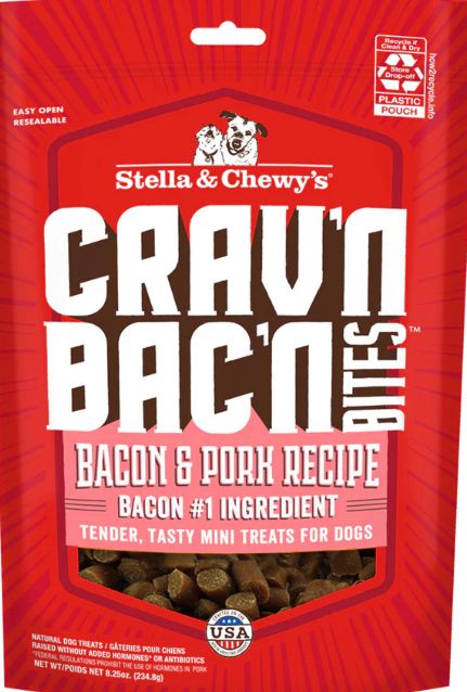 STELLA &amp; CHEWYS CRAVIN BACON BITES PORK DOG TREAT 8.25OZ