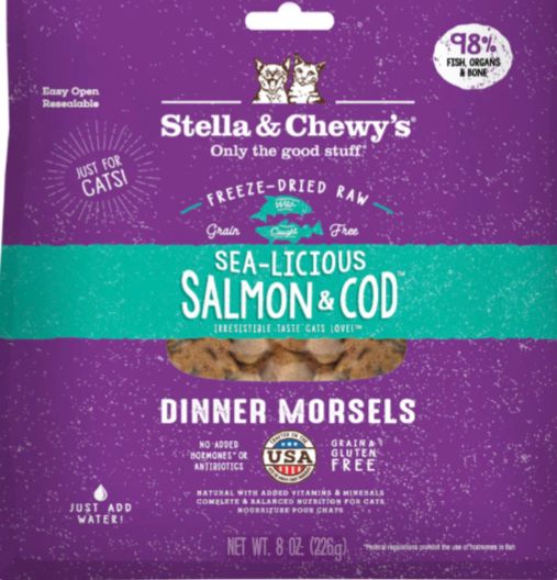 STELLA &amp; CHEWYS FREEZE-DRIED DINNER MORSELS SALMON &amp; COD CAT FOOD 8OZ