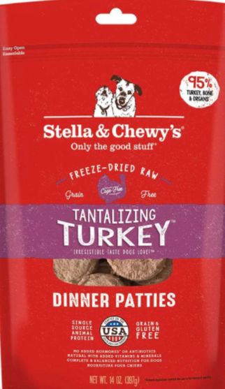 STELLA &amp; CHEWYS FREEZE-DRIED DINNER PATTIES TURKEY DOG FOOD 14OZ