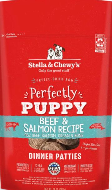 STELLA &amp; CHEWYS FREEZE-DRIED DINNER PATTIES PUPPY BEEF &amp; SALMON DOG FOOD 14OZ