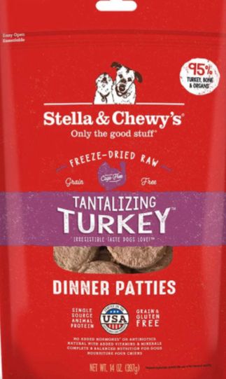 STELLA &amp; CHEWYS FREEZE-DRIED DINNER PATTIES TURKEY DOG FOOD 5.5OZ