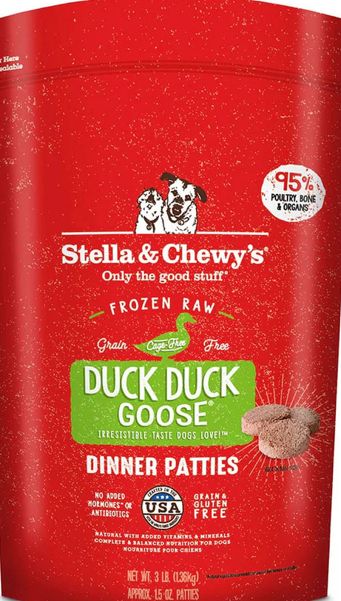 STELLA &amp; CHEWYS FROZEN DINNER PATTIES DUCK DOG FOOD 12LB