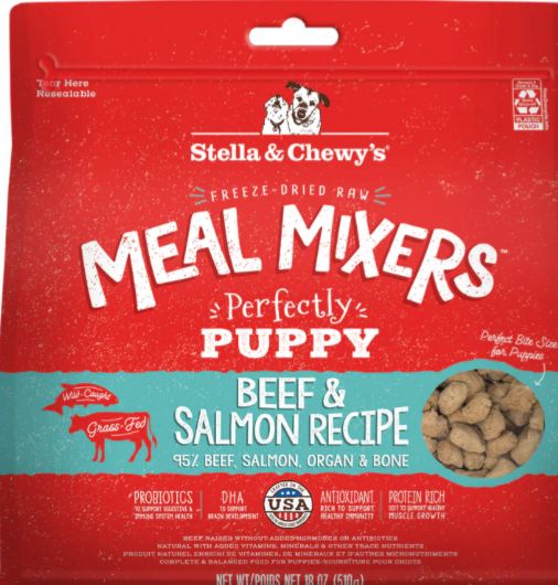 STELLA &amp; CHEWYS FREEZE-DRIED MEAL MIXER PUPPY BEEF &amp; SALMON DOG FOOD 18OZ
