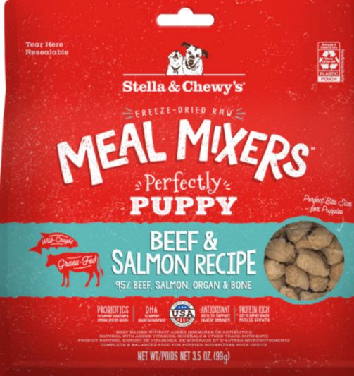 STELLA &amp; CHEWYS FREEZE-DRIED MEAL MIXER PUPPY BEEF &amp; SALMON DOG FOOD 3.5OZ