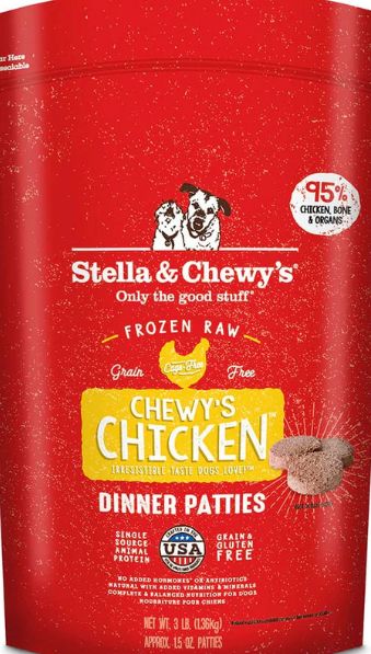 *STELLA &amp; CHEWYS FROZEN DINNER PATTIES CHICKEN DOG FOOD 12LB