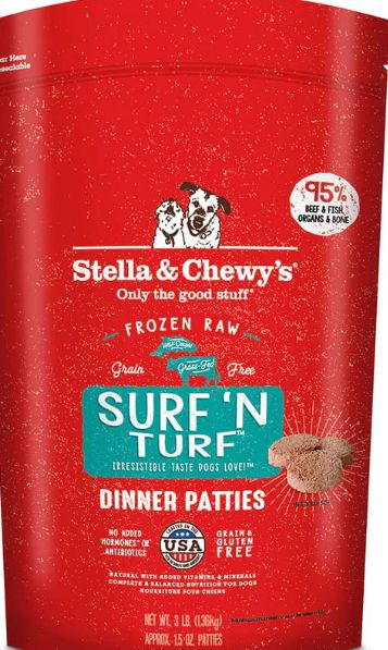*STELLA &amp; CHEWYS FROZEN DINNER PATTIES SURF N TURF DOG FOOD 6LB