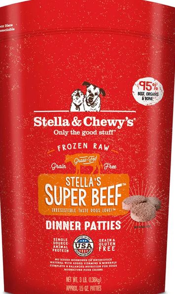 STELLA &amp; CHEWYS FROZEN DINNER PATTIES SUPER BEEF DOG FOOD 6LB