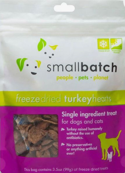 SMALLBATCH FREEZE-DRIED TURKEY HEARTS CAT/DOG TREAT 3.5OZ