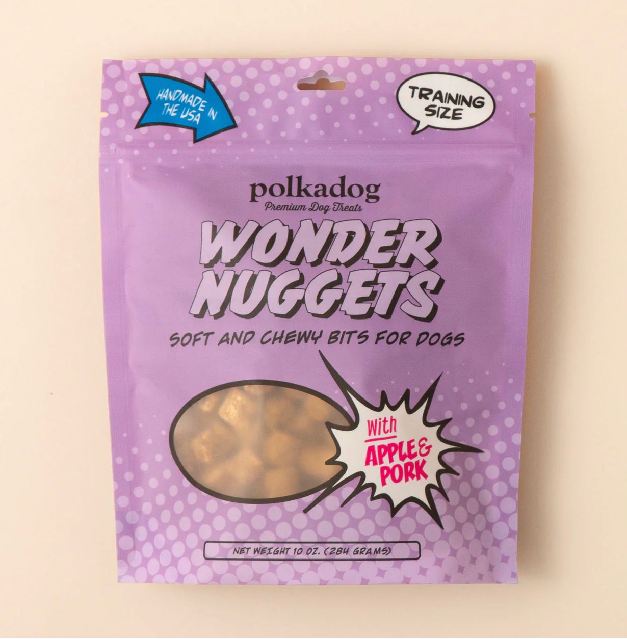 POLKADOG WONDER NUGGETS PORK &amp; APPLE DOG TREAT 10OZ