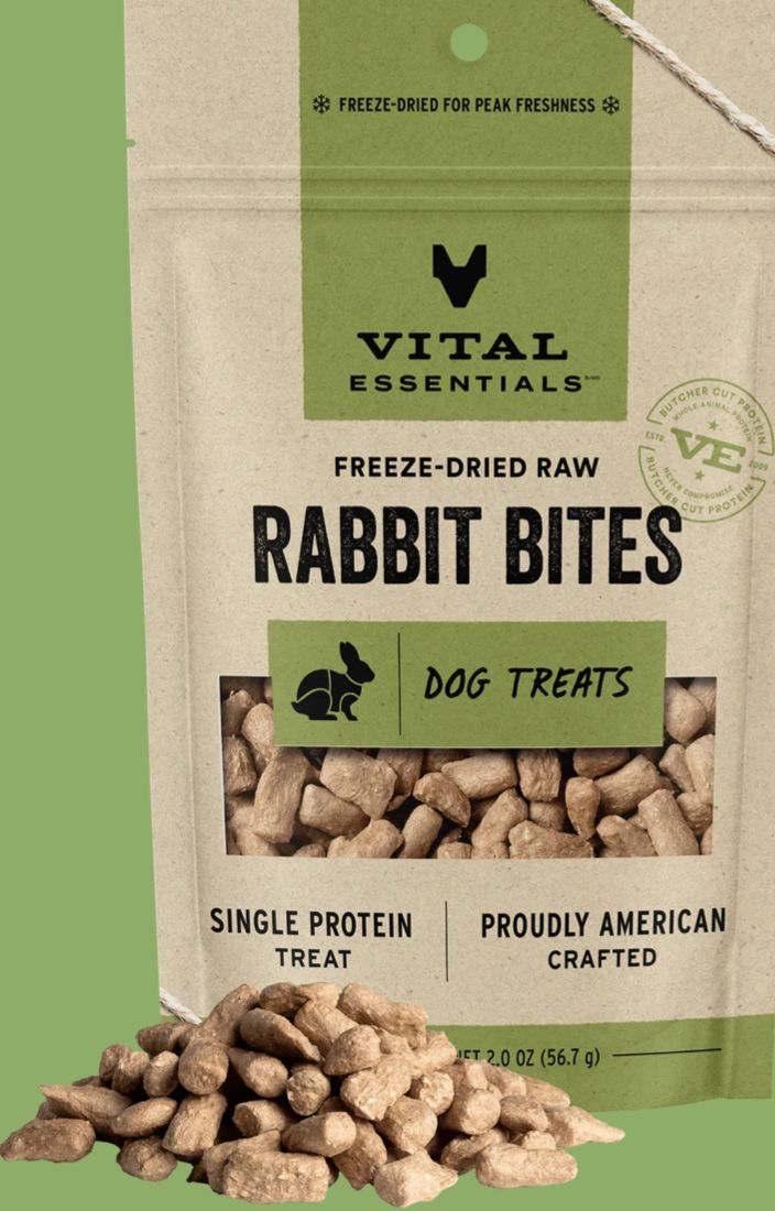VITAL ESSENTIALS FREEZE-DRIED RABBIT BITES DOG TREAT 2OZ
