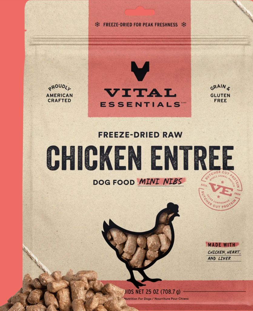 VITAL ESSENTIALS FREEZE-DRIED MINI NIBS CHICKEN DOG FOOD 25OZ