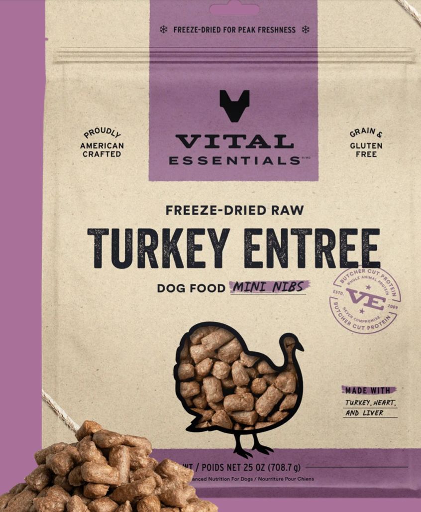 VITAL ESSENTIALS FREEZE-DRIED MINI NIBS TURKEY DOG FOOD 25OZ