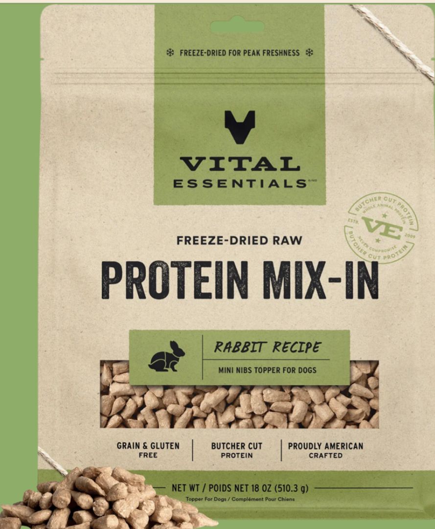 VITAL ESSENTIALS FREEZE-DRIED RABBIT PROTEIN MIX IN TOPPER FOR DOGS 18OZ