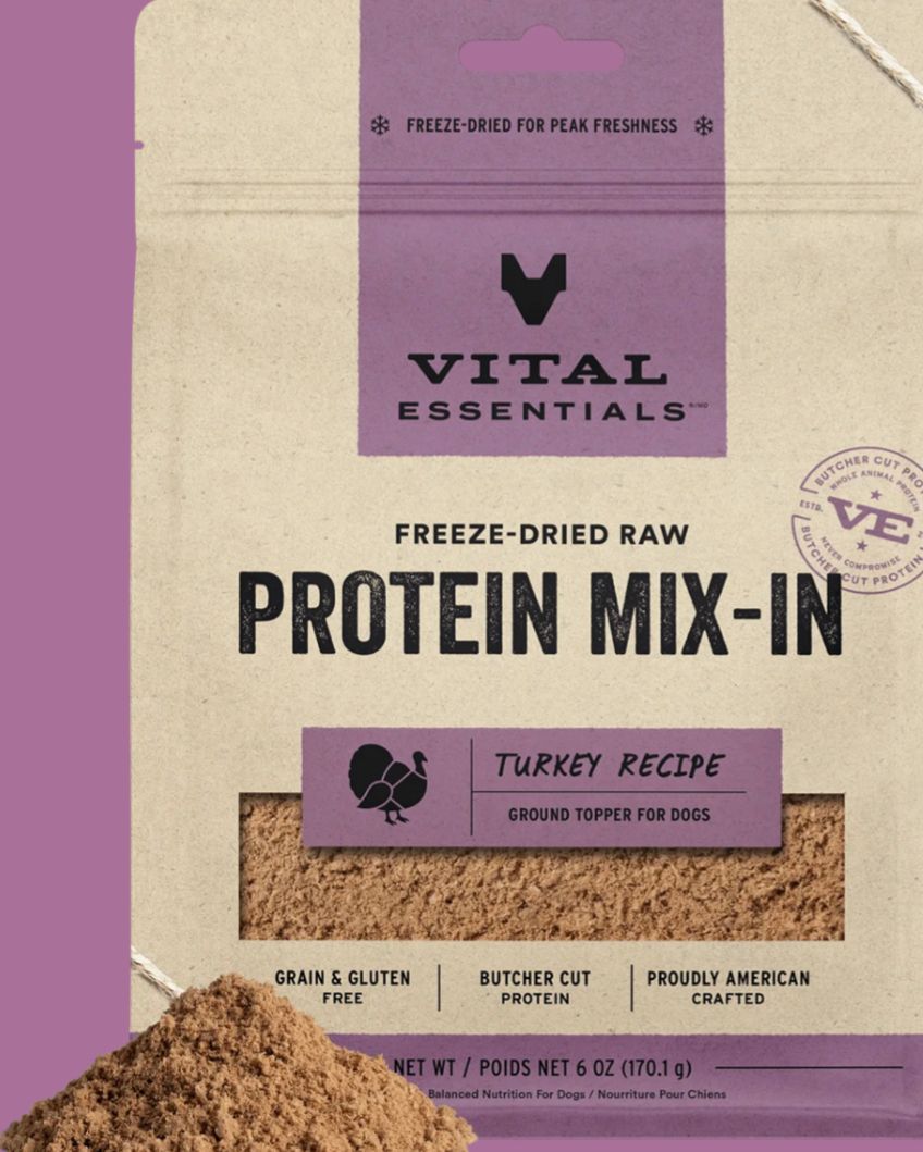 VITAL ESSENTIALS FREEZE-DRIED GROUND TURKEY  PROTEIN MIX IN TOPPER FOR DOGS 6OZ