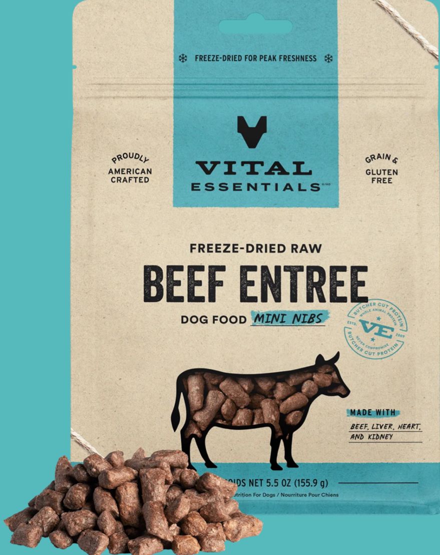 VITAL ESSENTIALS FREEZE-DRIED MINI NIBS BEEF DOG FOOD 5.5OZ