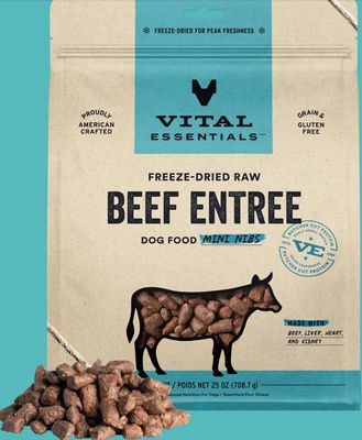 VITAL ESSENTIALS FREEZE-DRIED MINI NIBS BEEF DOG FOOD 25OZ