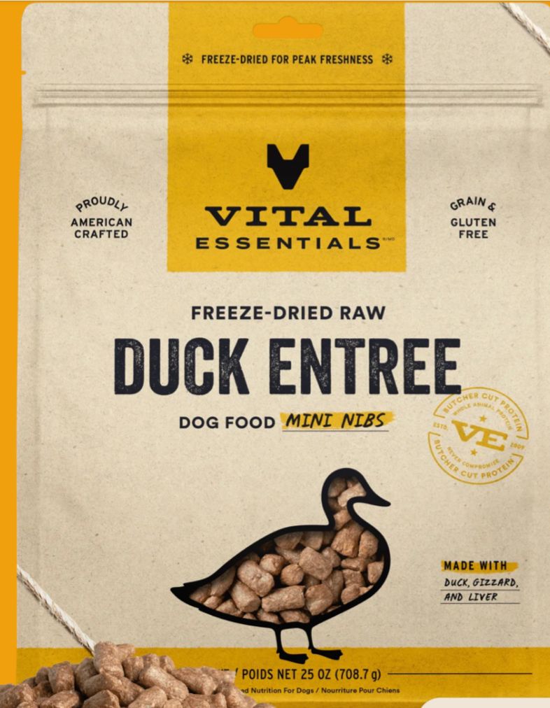 VITAL ESSENTIALS FREEZE-DRIED MINI NIBS DUCK DOG FOOD 25OZ
